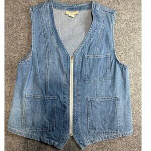 Vintage 90s Stampede Denim Vest Made in USA Zip Front Size Medium Western Rodeo